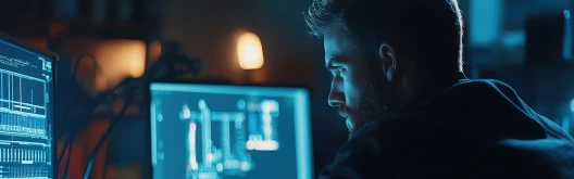 man looking at marketing data on a digital screen