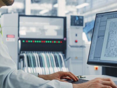 A man using a laptop.