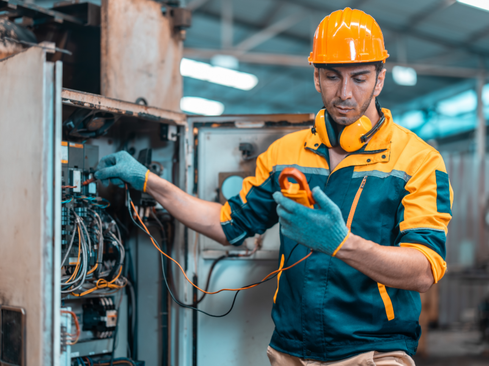 Man using electrical equipment